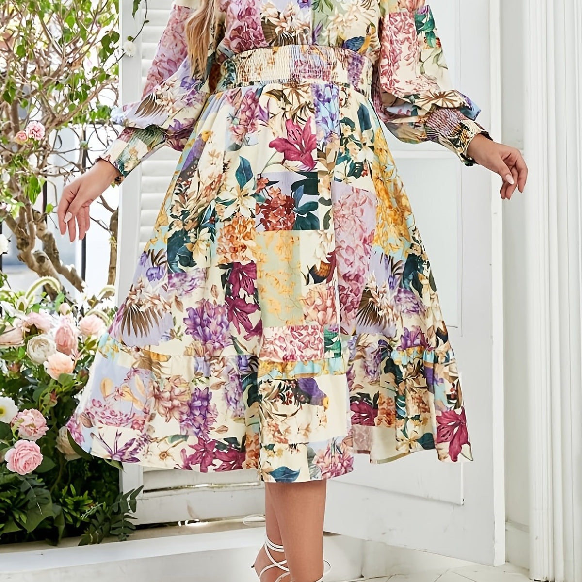 Floral Print Plus Size Maxi Dress