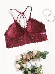Floral Lace Wireless Bra Comfy Scallop Trim Bralette