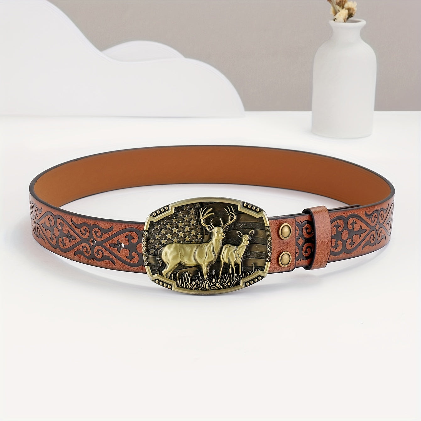 Embossed Leather Waistband Retro Casual Belt For Men
