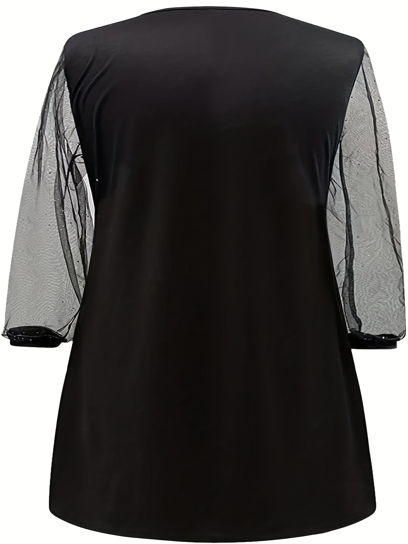  Contrast Mesh Sequin Long Sleeve V-Neck Dress