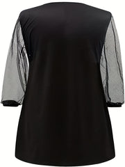  Contrast Mesh Sequin Long Sleeve V-Neck Dress