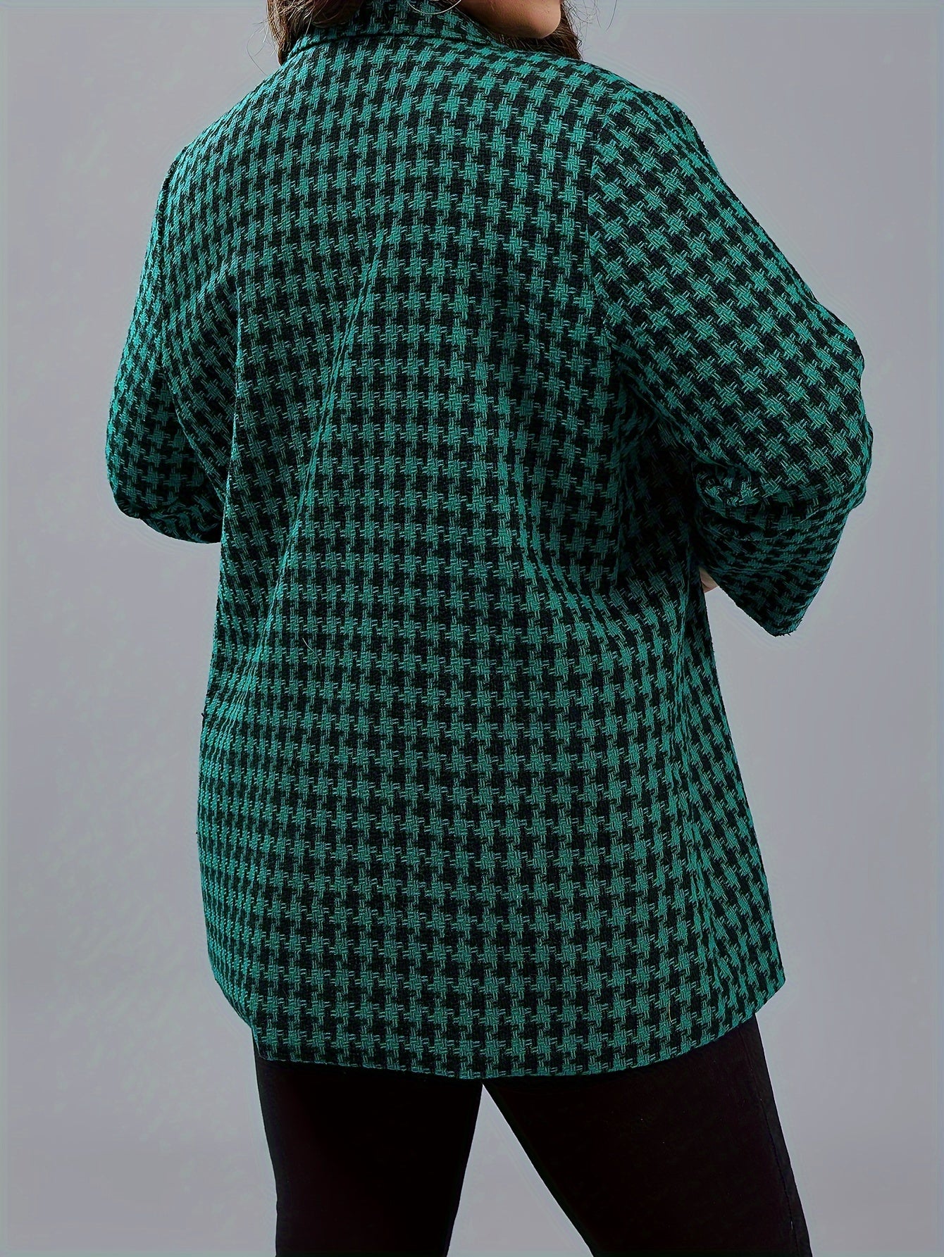  Houndstooth Print Long Sleeve Blazer