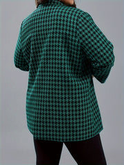  Houndstooth Print Long Sleeve Blazer