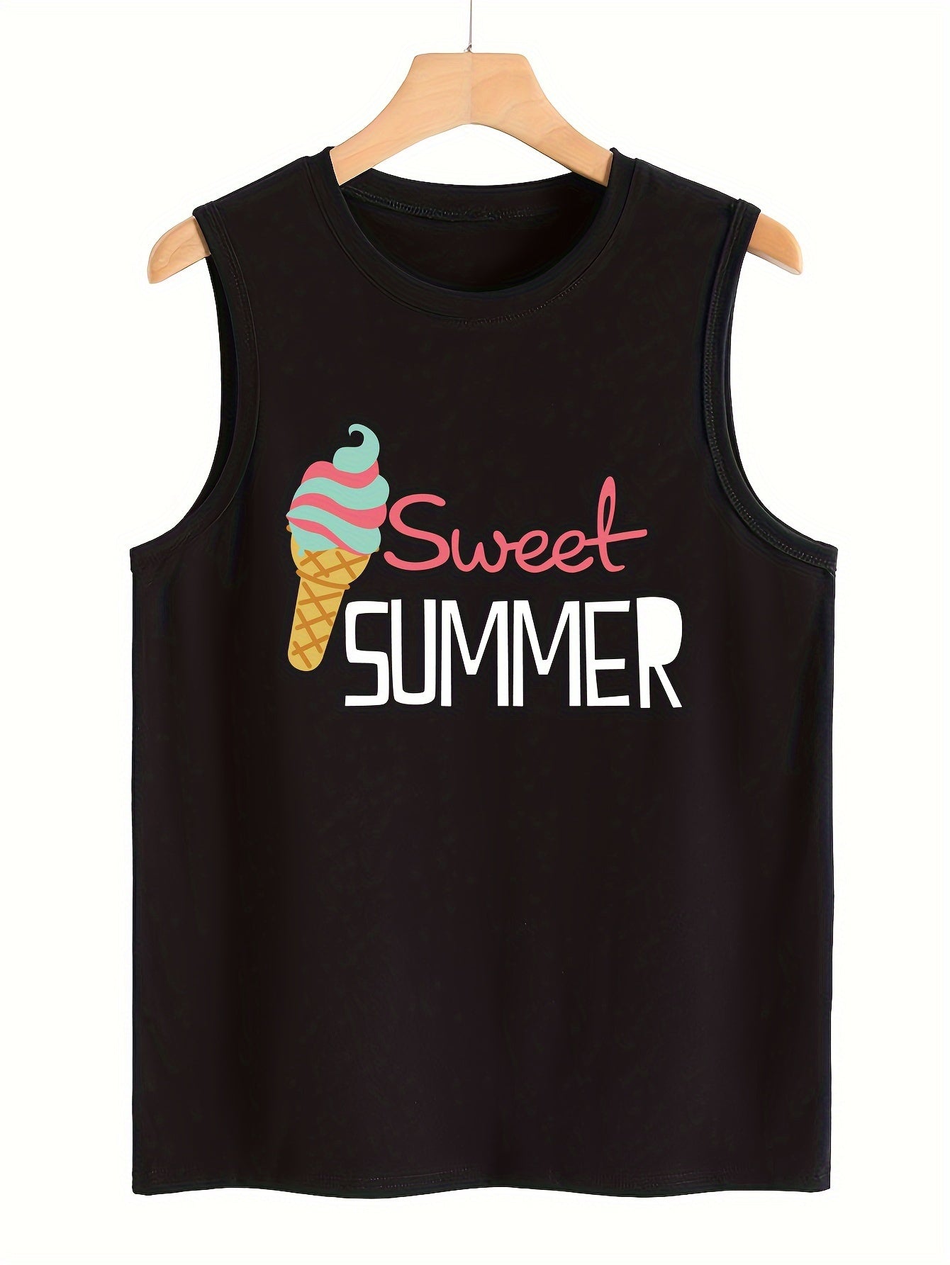Ice Cream & Letter Pattern Sports Vest Sleeveless Casual Top Women's Activewear