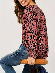  Leopard Print Notched Neck Top