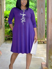  Casual Dress Women's Plus Letter Print Half Sleeve Round Neck Dress