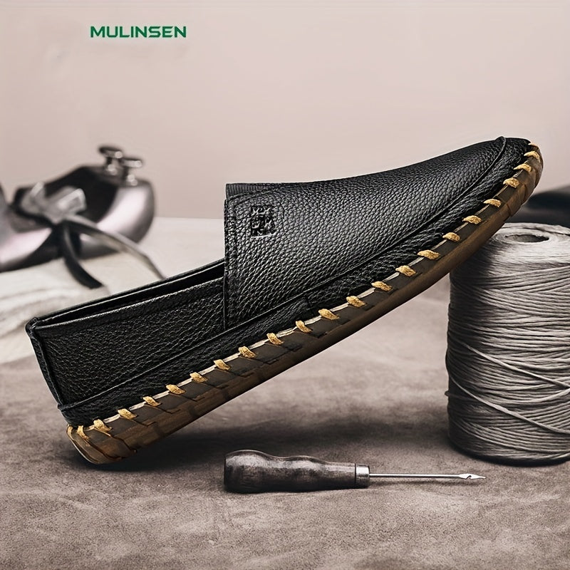 Men's Leather Slip On Flat Dress Shoes Soft Sole
