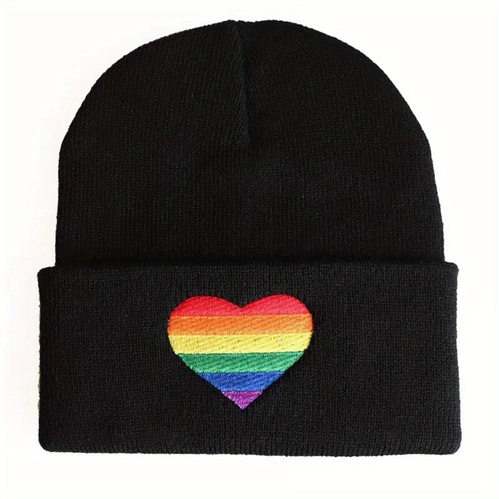 LGBT Rainbow Heart Beanie Hat Gay Pride Love Is Love Embroidered Unisex
