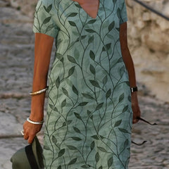  Leaf Print Short Sleeve Dress