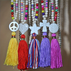 Colorful Beaded Tassel Long Necklace Stone Pendant Boho Summer Jewelry