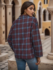 Plaid Print Button Front Jacket Collared Long Sleeve Outerwear