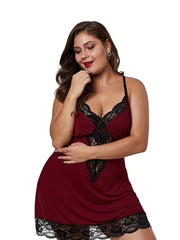  Sexy Nightdress Soft Lace Criss Cross Back V Neck Cami Sleep Dress