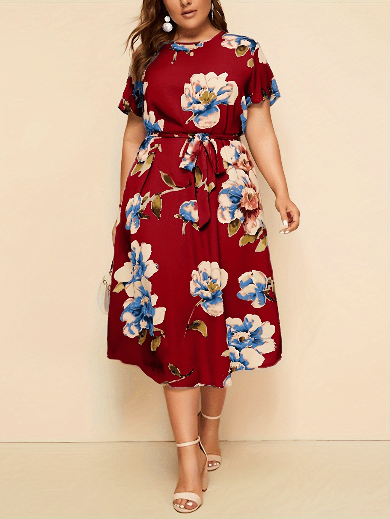  Dress Women's Plus Floral Print Short Sleeve Cut Out