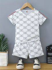 Boys Plaid Casual Outfit T-shirt & Shorts Set Summer