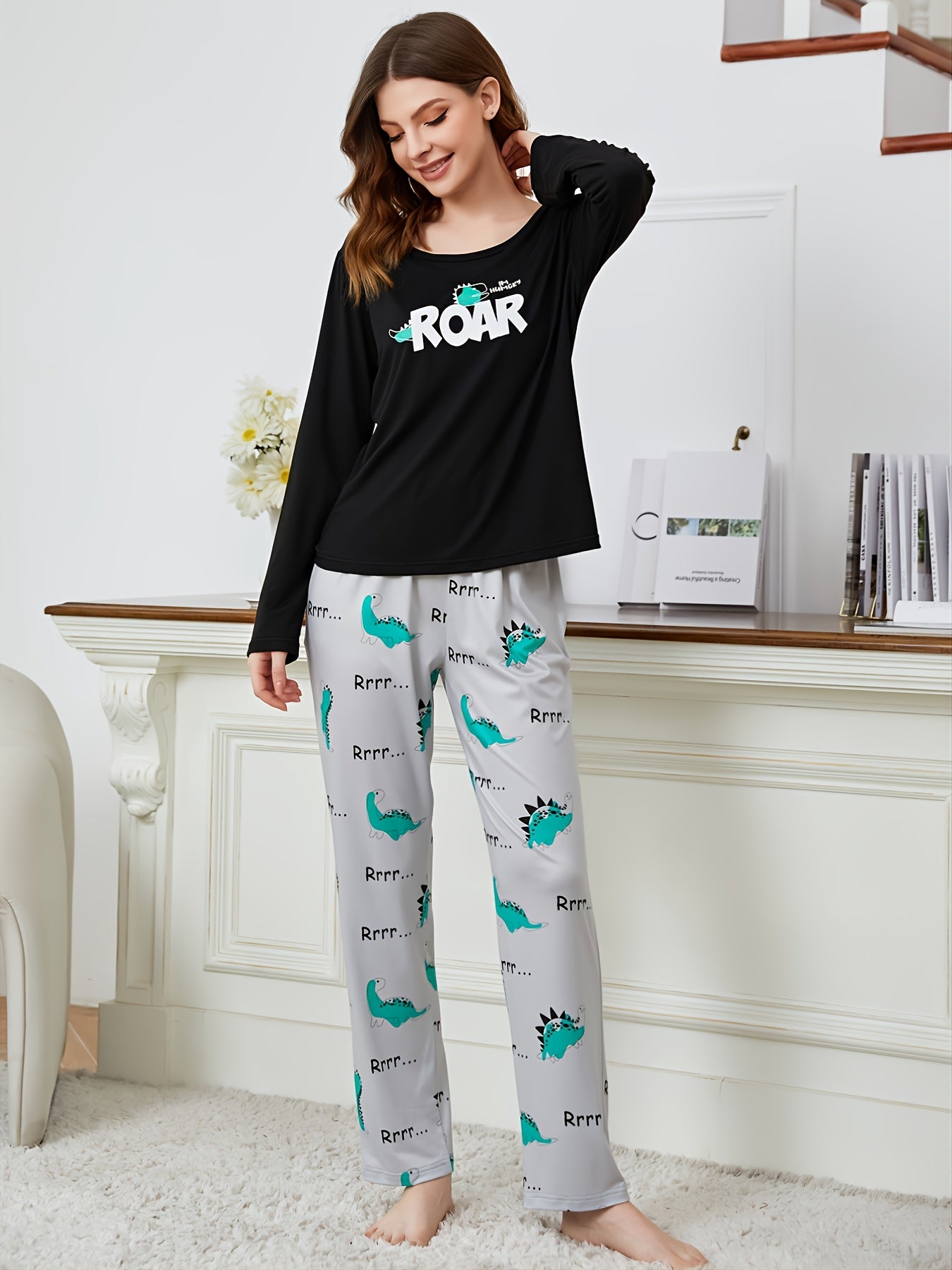 Women's Soft Pajama Set Lightweight Long Sleeve Top & Pants Loungewear