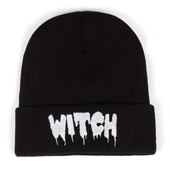 Halloween Witch Punk Hat Embroidered Knitted Warm Hat