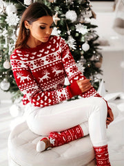  Colorblock Reindeer & Snowflake Print Sweater