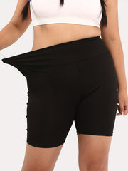  Sports Shorts Women's Plus Solid Wide Band Waist High Rise Skinny Shor