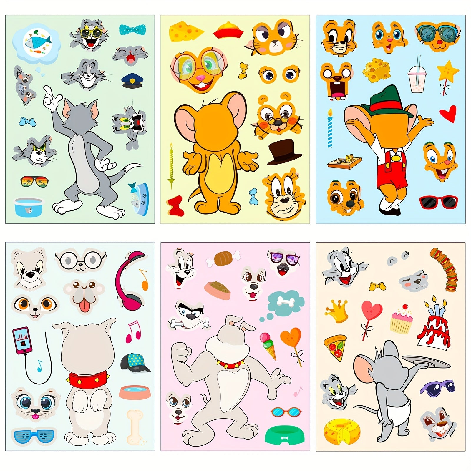 6pcs Big Head Cartoon Kitten Face Changing Stickers Puzzle Stickers