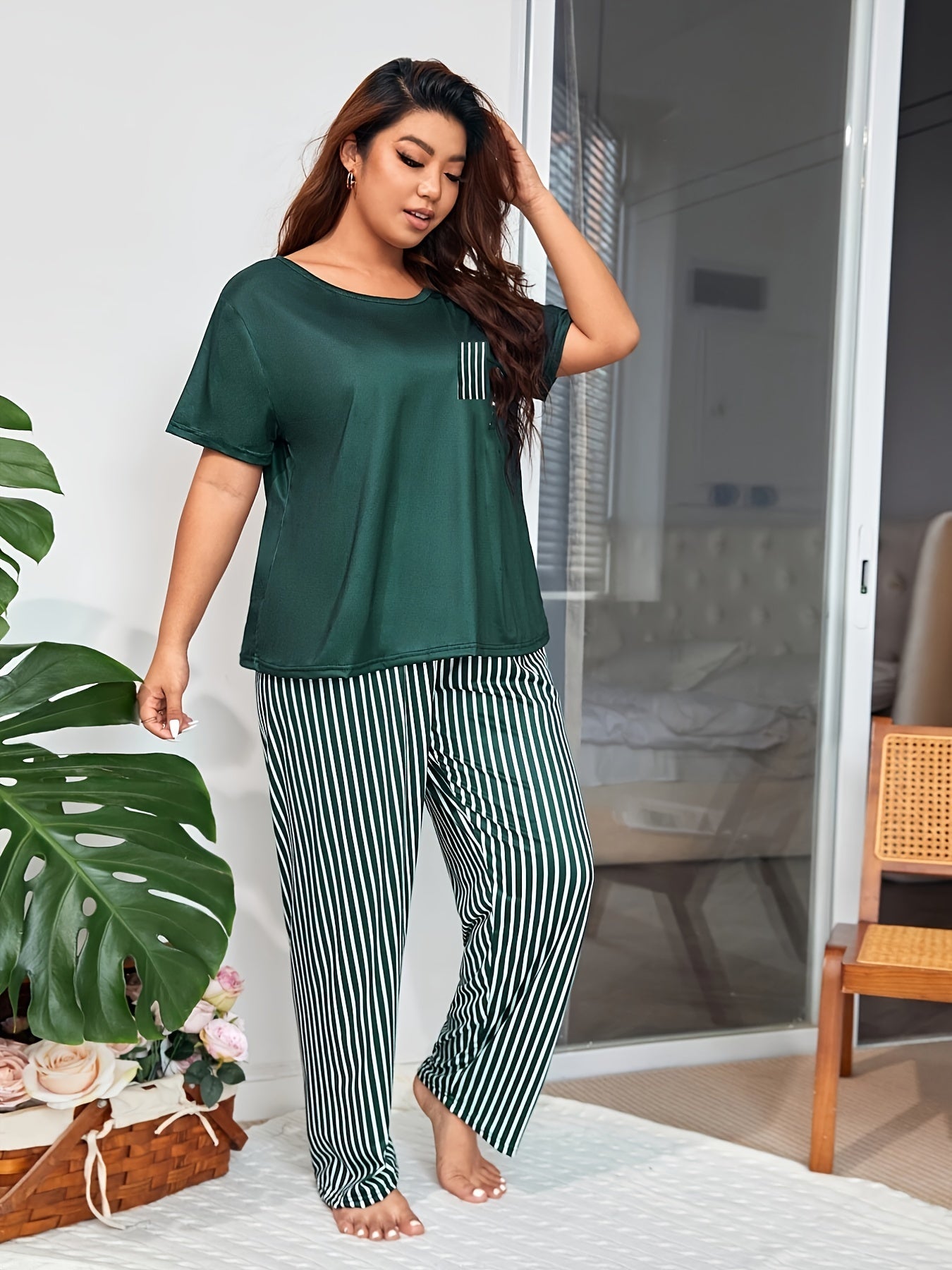  Striped Tee & Pants Loungewear Set
