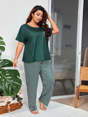  Striped Tee & Pants Loungewear Set