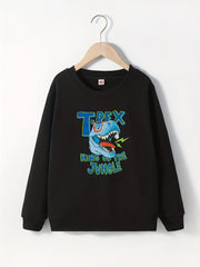 Funny Dino Print Boys Sweatshirt Long Sleeve Crew Neck Tops Kids Clothing
