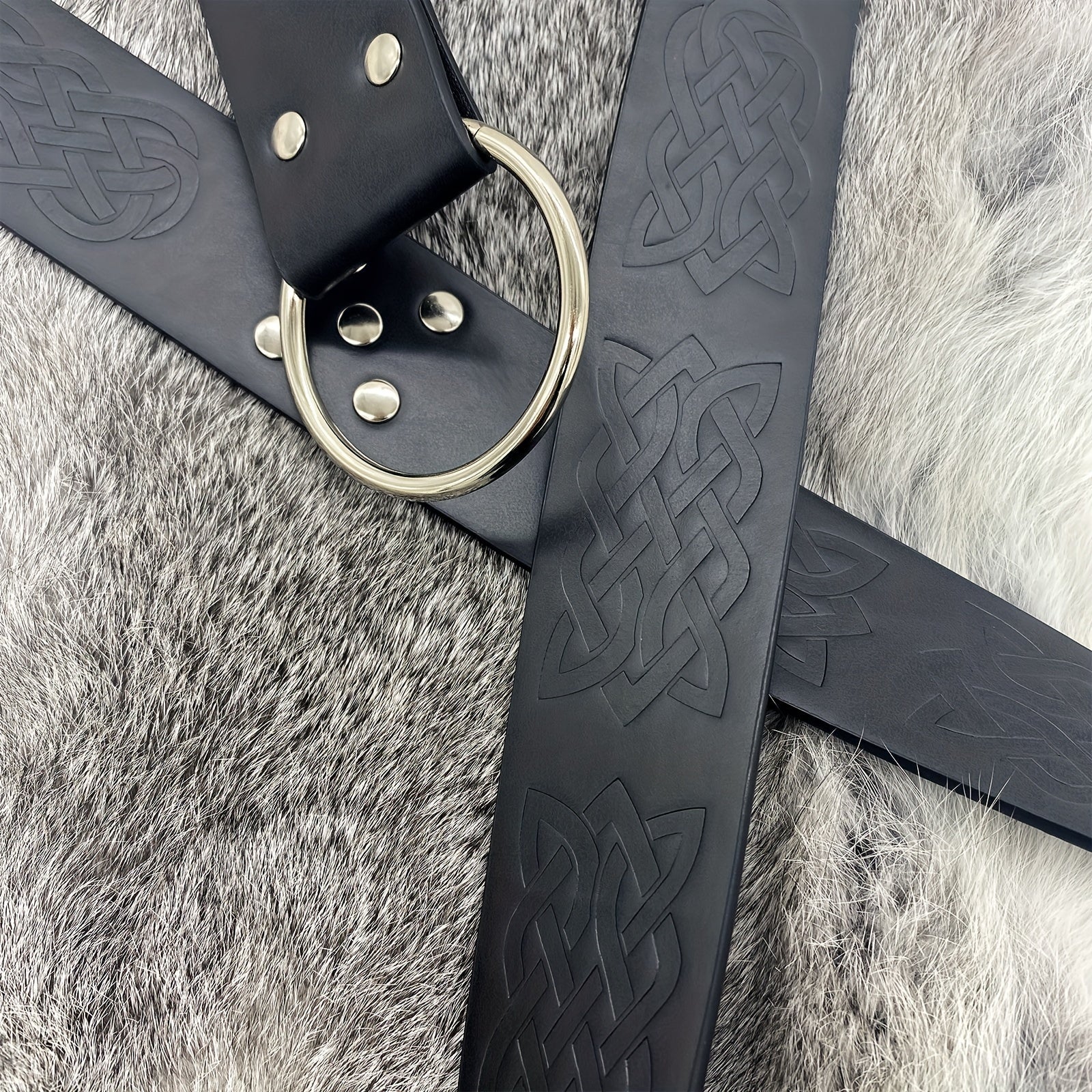 Vintage Embossed Leather Waist Belt for Men