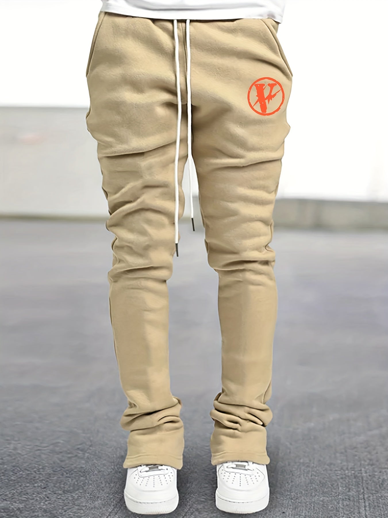 Men's V Pattern Drawstring Flare Pants
