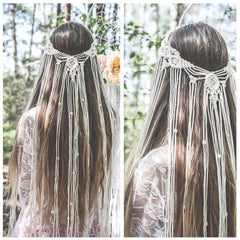 Boho Wedding Headband Beige Brown Bridal Veil Hairband for Women