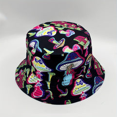 Cartoon Mushroom Print Bucket Hat Reversible Sunscreen Fisherman Cap