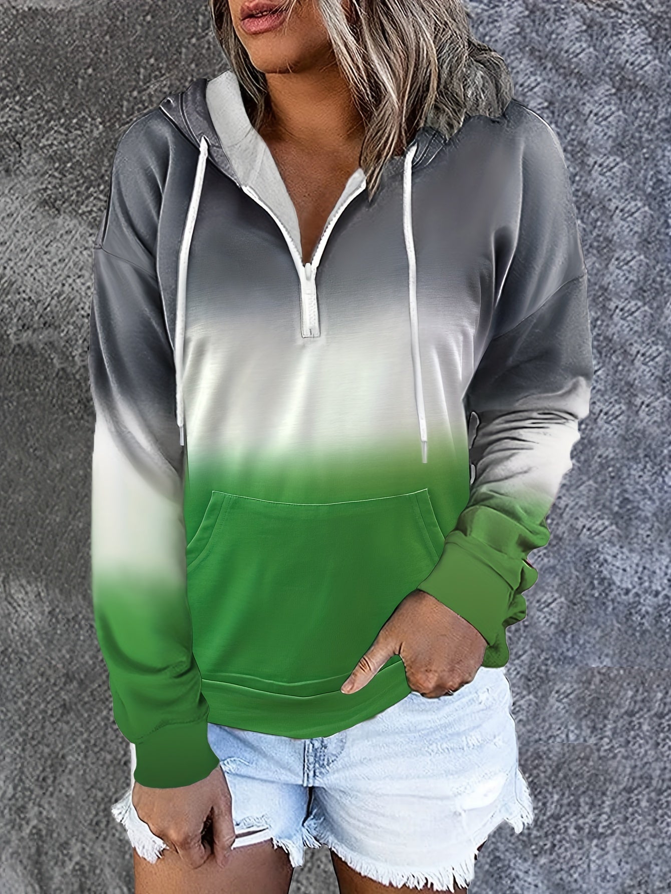 Drawstring Half Zip Hoodie Street Wear Sweatshirt