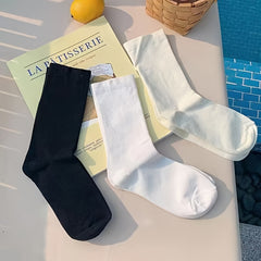 3 Pairs Solid Mid Tube Socks Women's Stockings