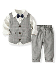 4pcs Baby Toddler Boys Gentleman Bowtie Outfits Long Sleeve Suit