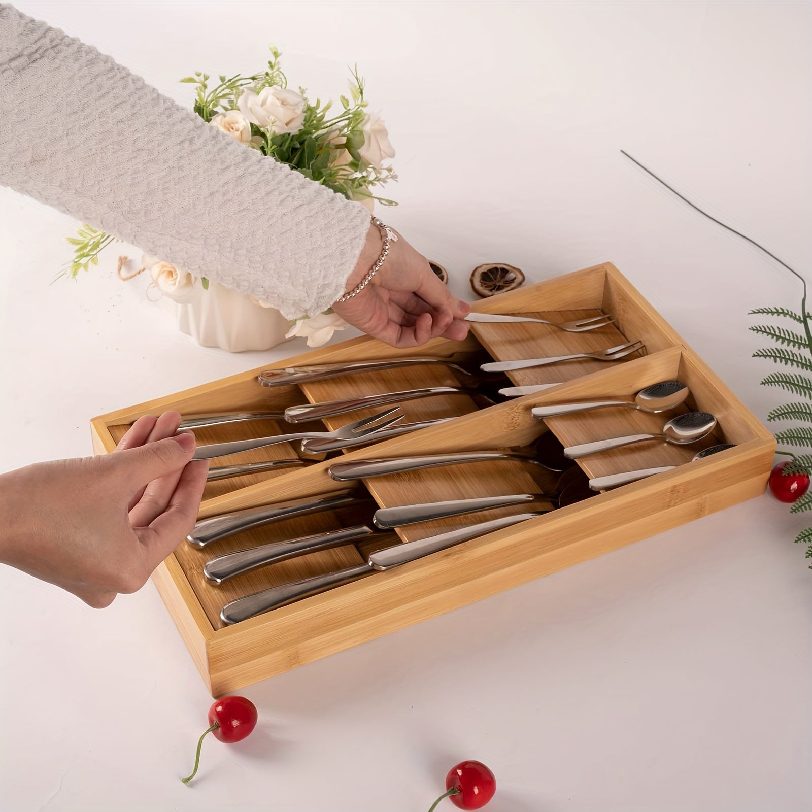 Bamboo Silverware Drawer Divider Organizer