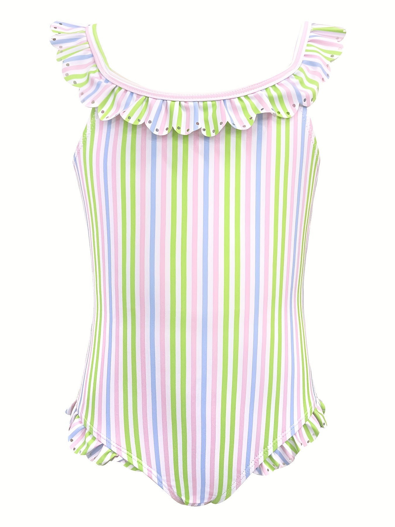 Toddler Rainbow Striped Ruffle One Piece Swimsuit