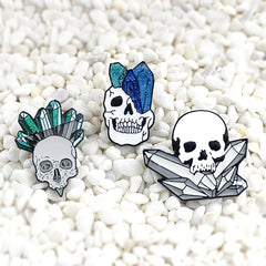 Crystal Column Skull Brooch