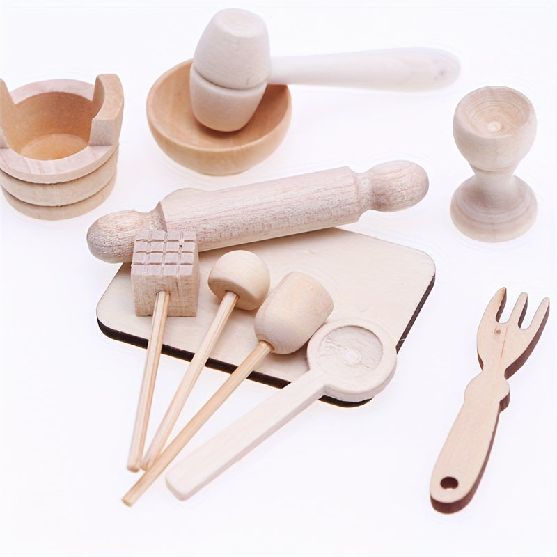 11pcs Unpainted Wooden Kitchen Baking Props DIY Ornaments