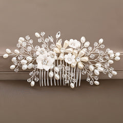 Floral Wedding Comb Pearl Hairpiece Bridal Hair Accessories