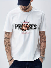 Cotton Fist Print Men's Graphic Crew Neck T-Shirt for Summer