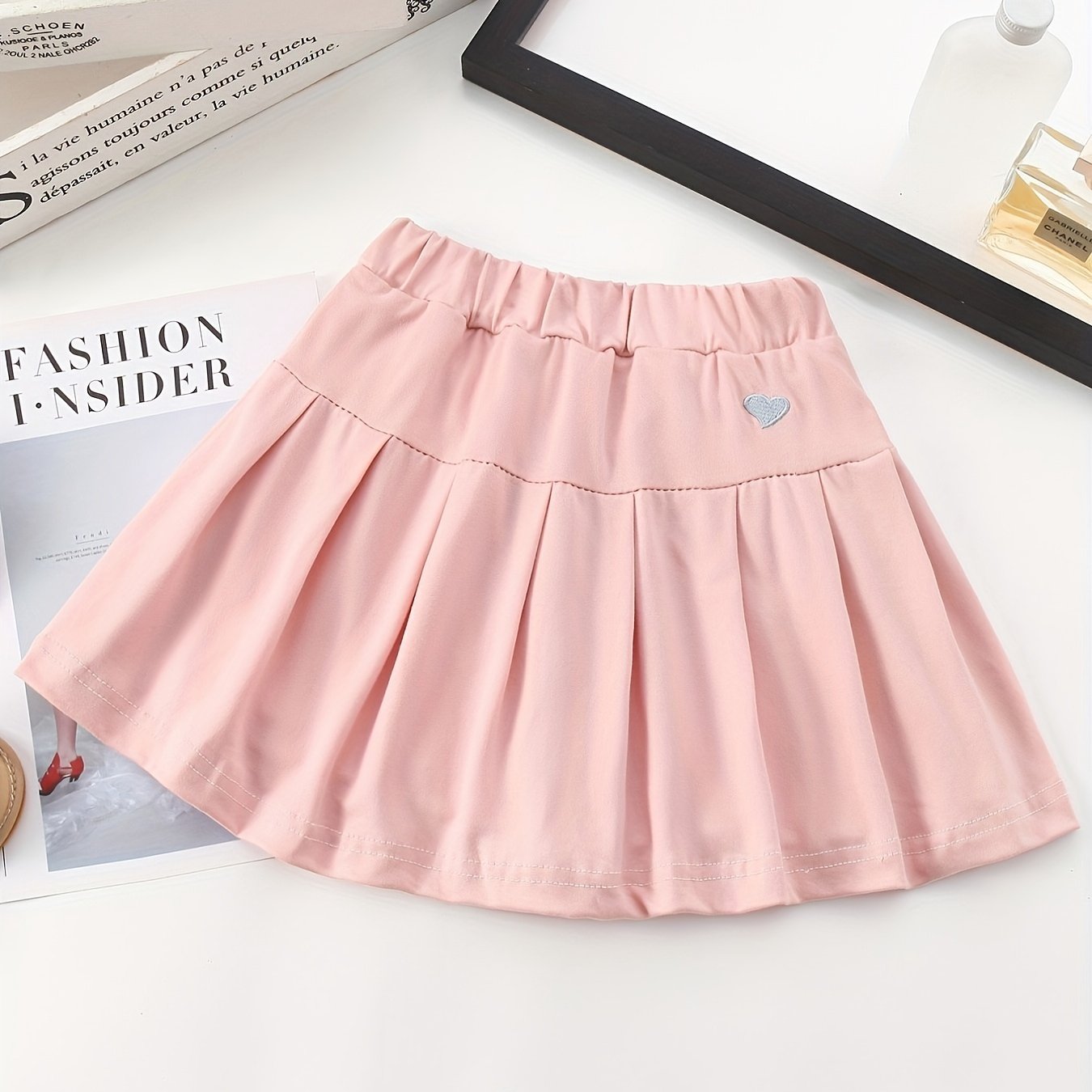 Pleated Active Skate Skort With Heart Embroidery for Girls