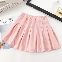 Pleated Active Skate Skort With Heart Embroidery for Girls