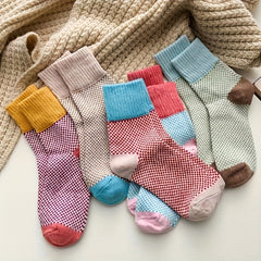 5 Pairs Colorblock Crew Socks Soft Mid Tube Women's Stockings