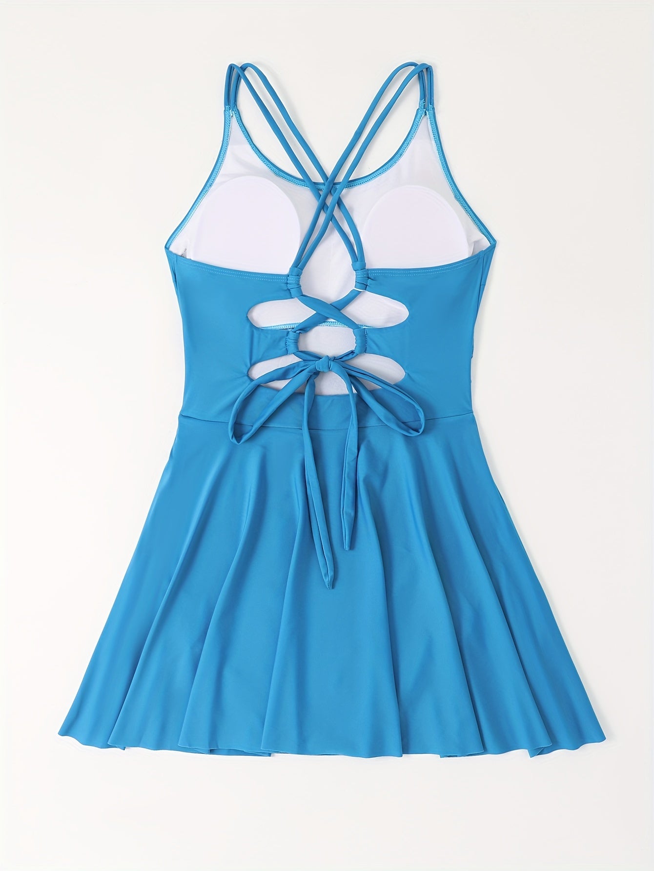  Lace Up Back Ruched One Piece Swimsuit