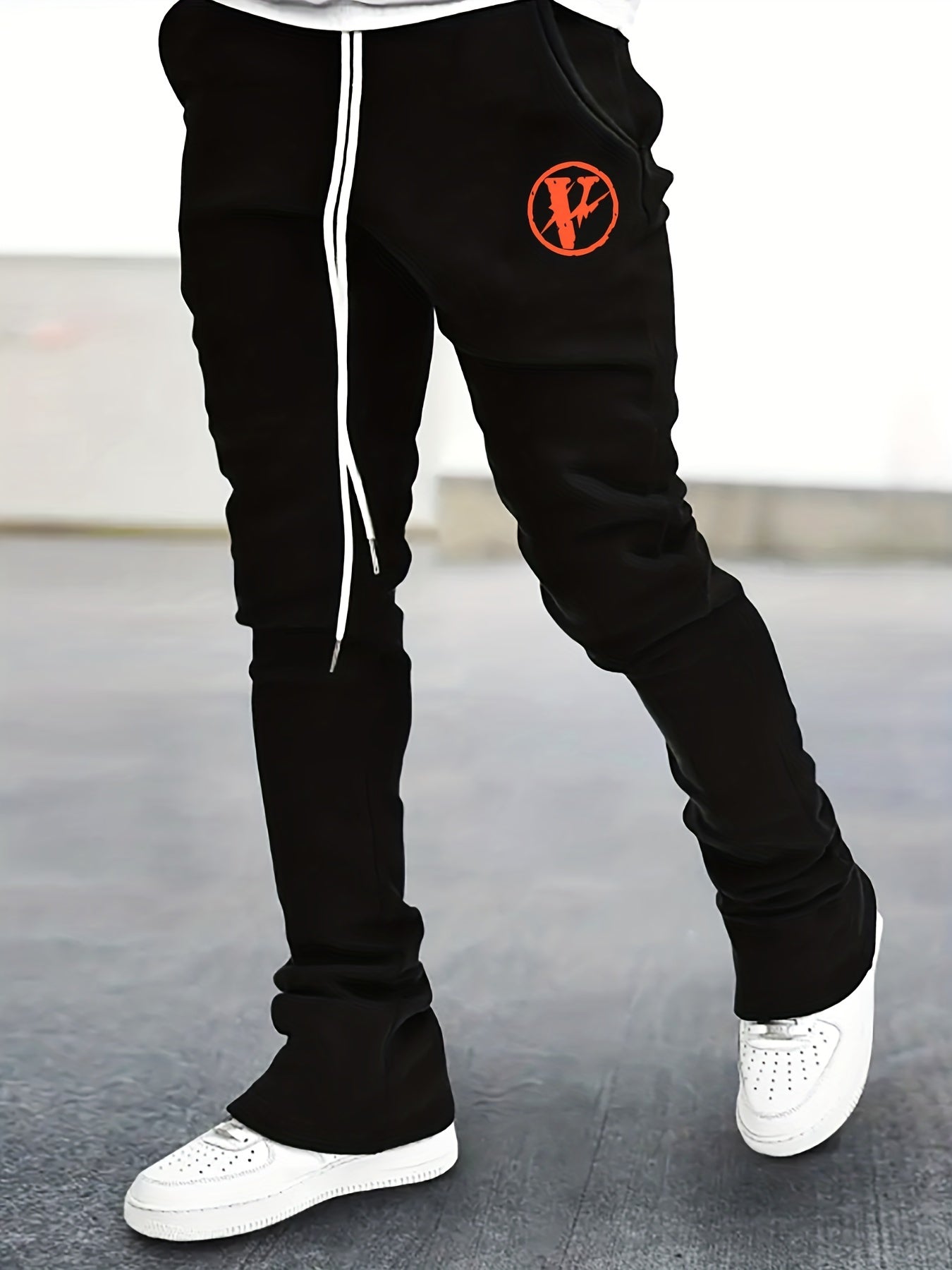 Men's V Pattern Drawstring Flare Pants