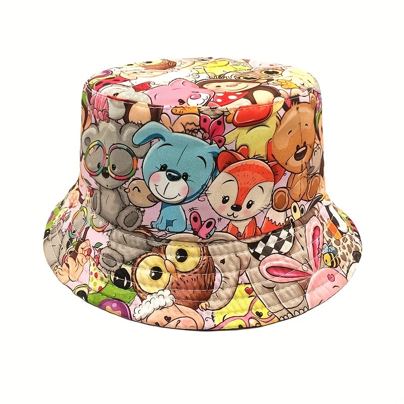 Kids Sunshade Bucket Hat Cartoon Pattern Double sided Sun Hat