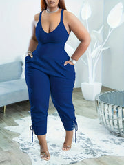 Patch Pocket Drawstring Jumpsuit Casual Sleeveless Jumpsuit