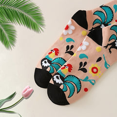 Colorful Chicken Pattern Crew Socks Women's Stockings