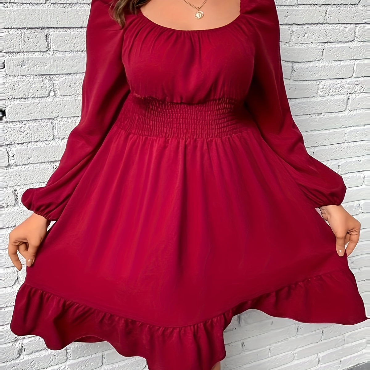  Sexy Solid Lantern Sleeve Dress