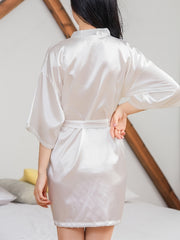 Solid Night Robe Half Sleeve V Neck Robe With Belt Women's Sleepwear