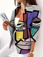  Women's Abstract Print Long Sleeve Blazer